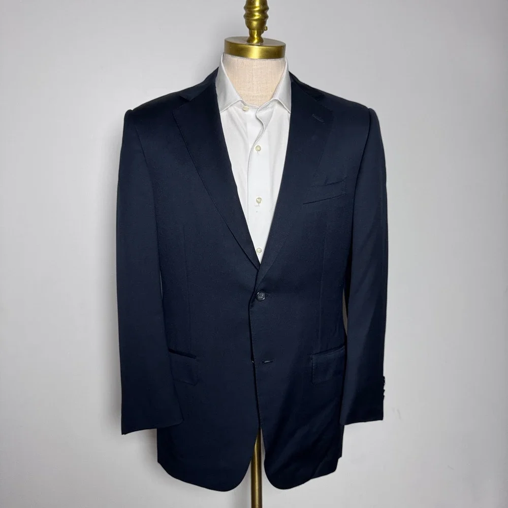Ermenegildo Zegna Blazer Mens 40R Navy Blue Solid Wool 2-Button Made in Italy
